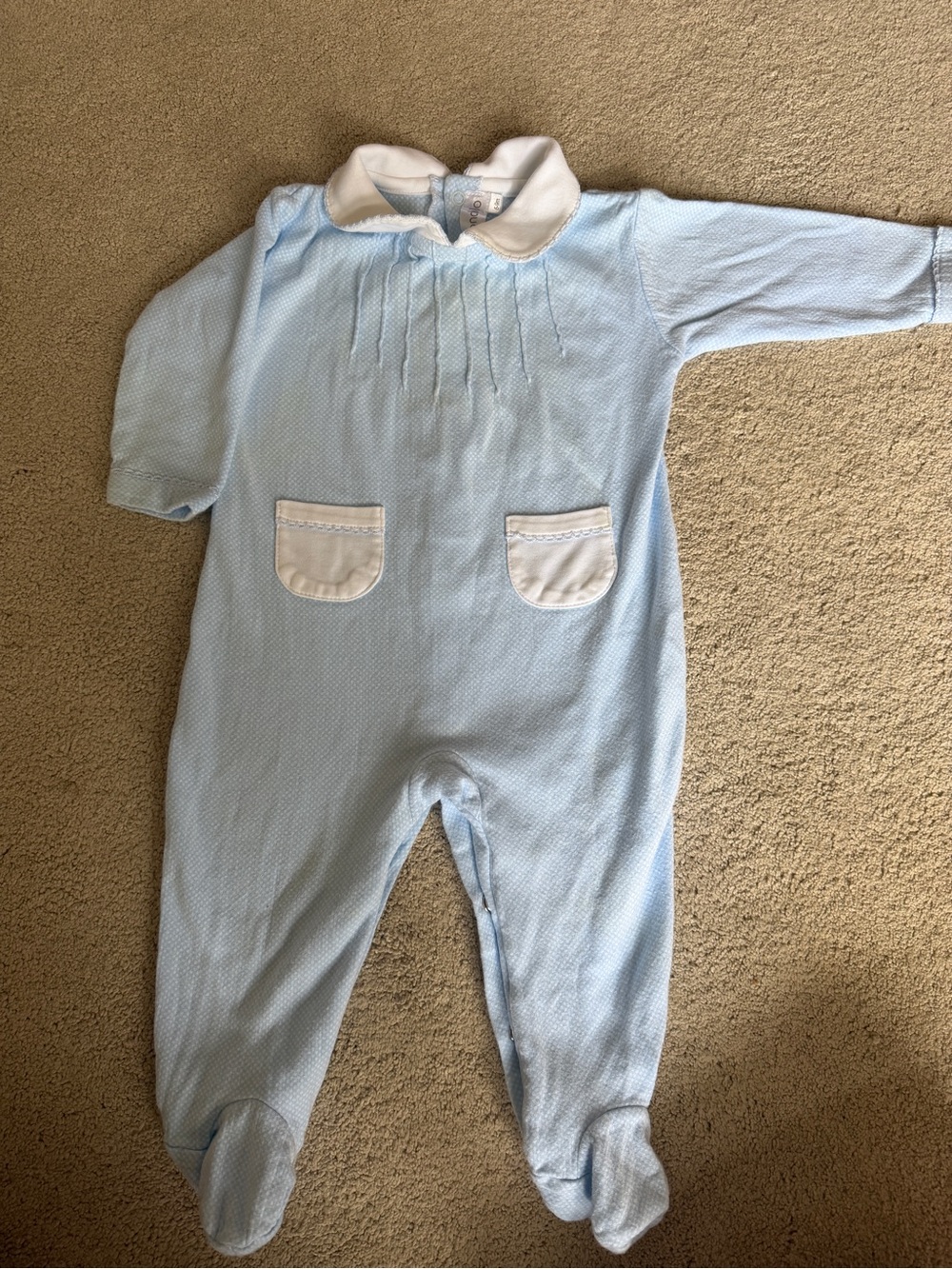 Dondolo Light Blue Ribbed Baby Footed One-Piece with White Collar